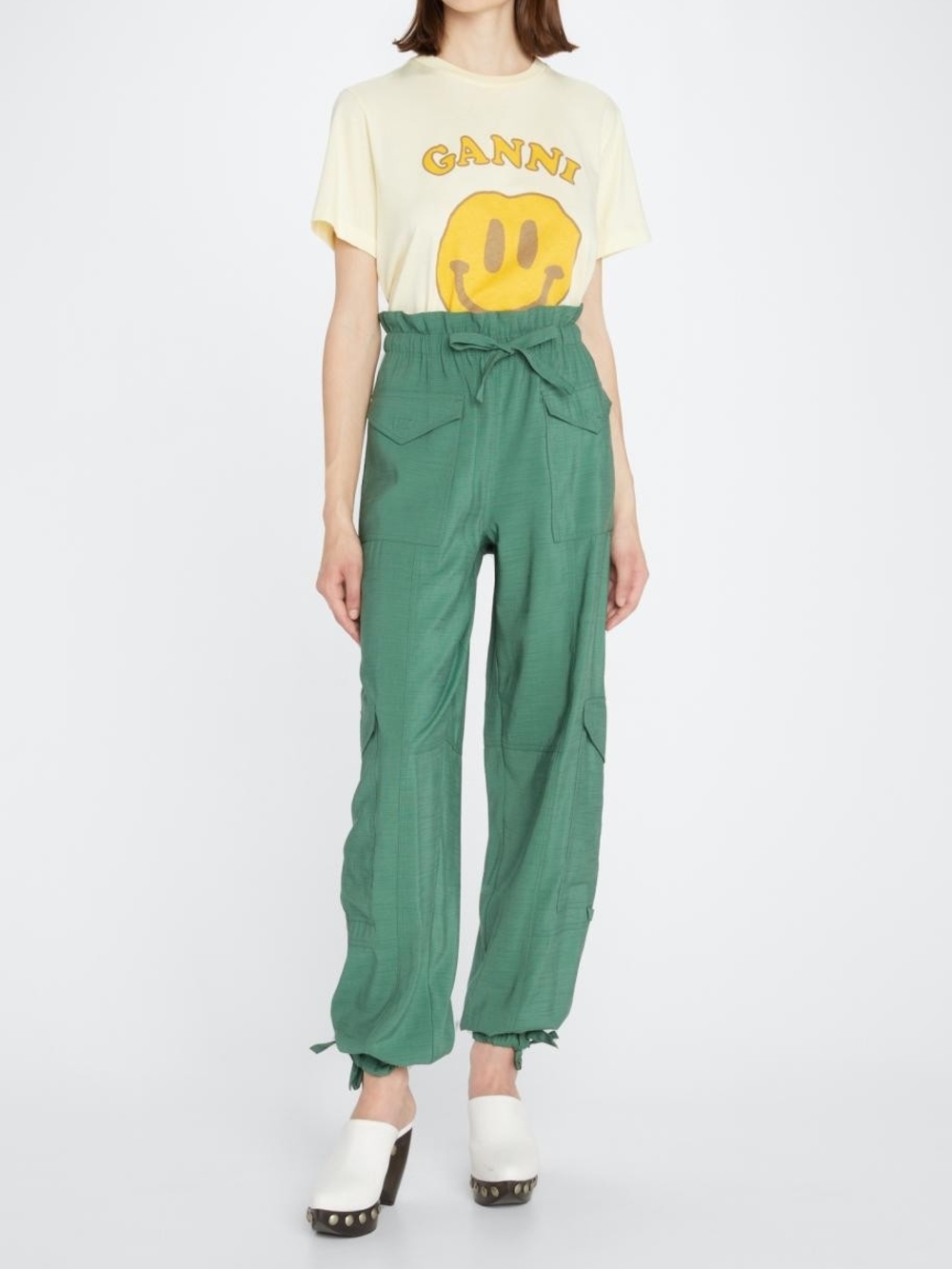 Ganni Green Paper Bag Waist Cargo Pants